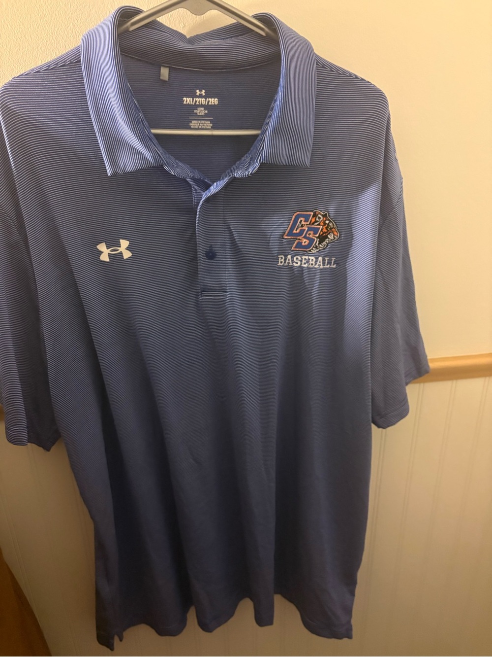 Under Armour Men’s 2XL CS Baseball Blue Striped Performance Polo